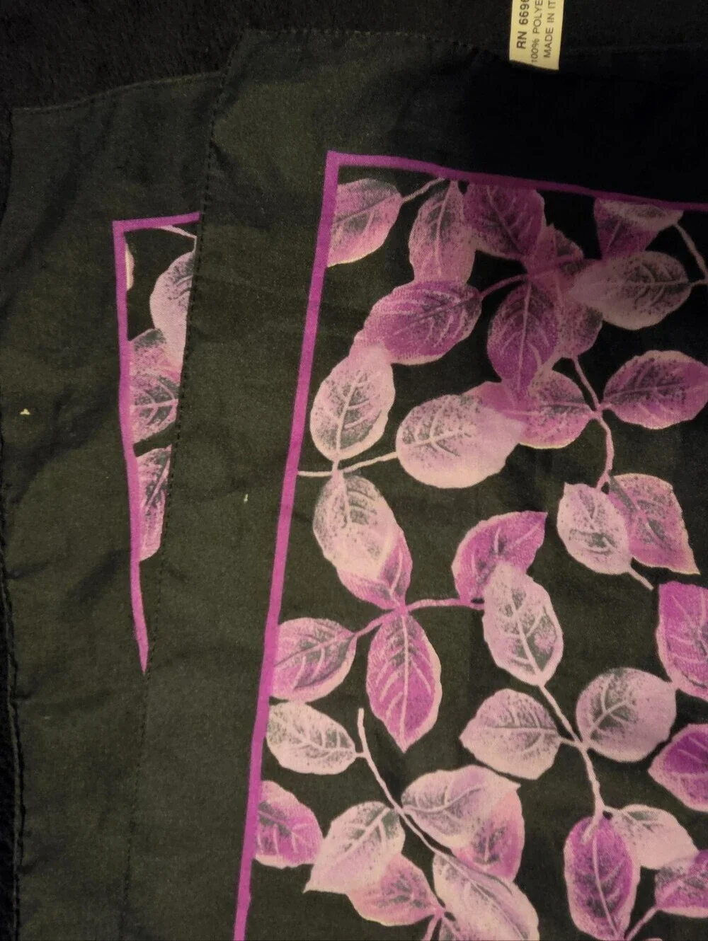 Vtg 90s multi-shade violet leaf Pattern Silky Polyester Scarf 30.5